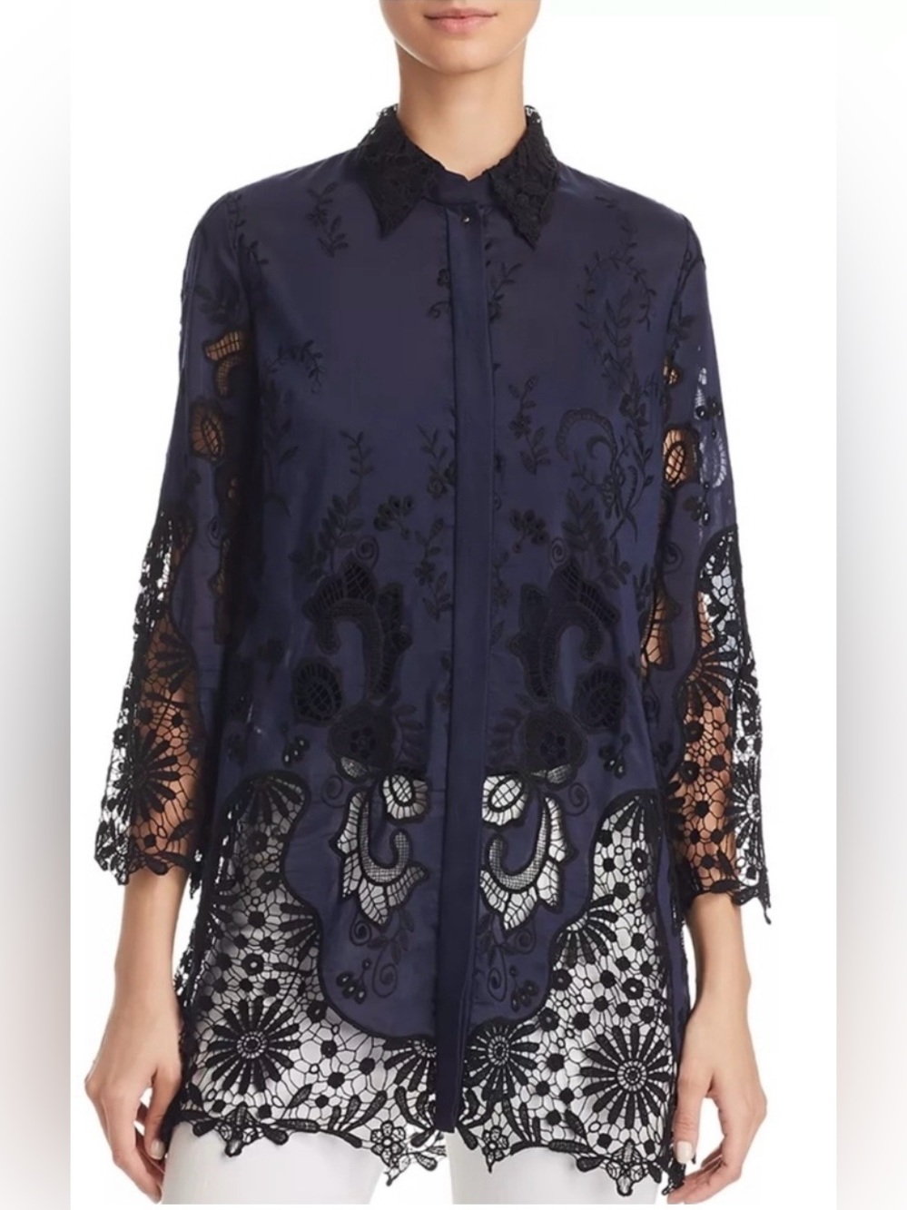 ELIE TAHARI EMBROIDERED SILK BLEND CLARK BLOUSE, SIZE XS, NWT.